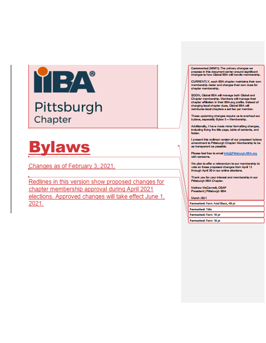 Redlined Bylaws Coverpage
